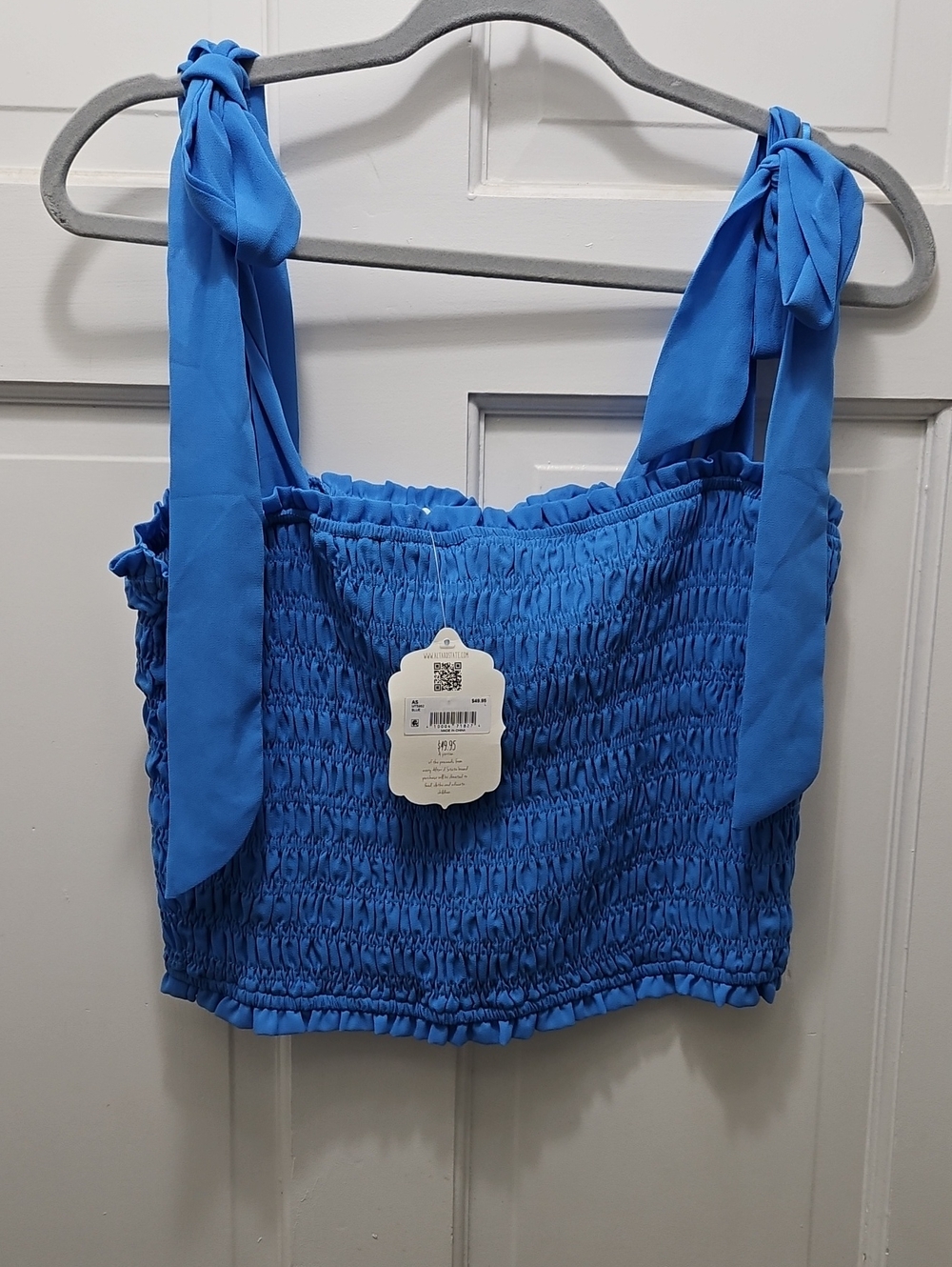 Altar'd State Bright Blue Smocked Tie-Shoulder Crop Top